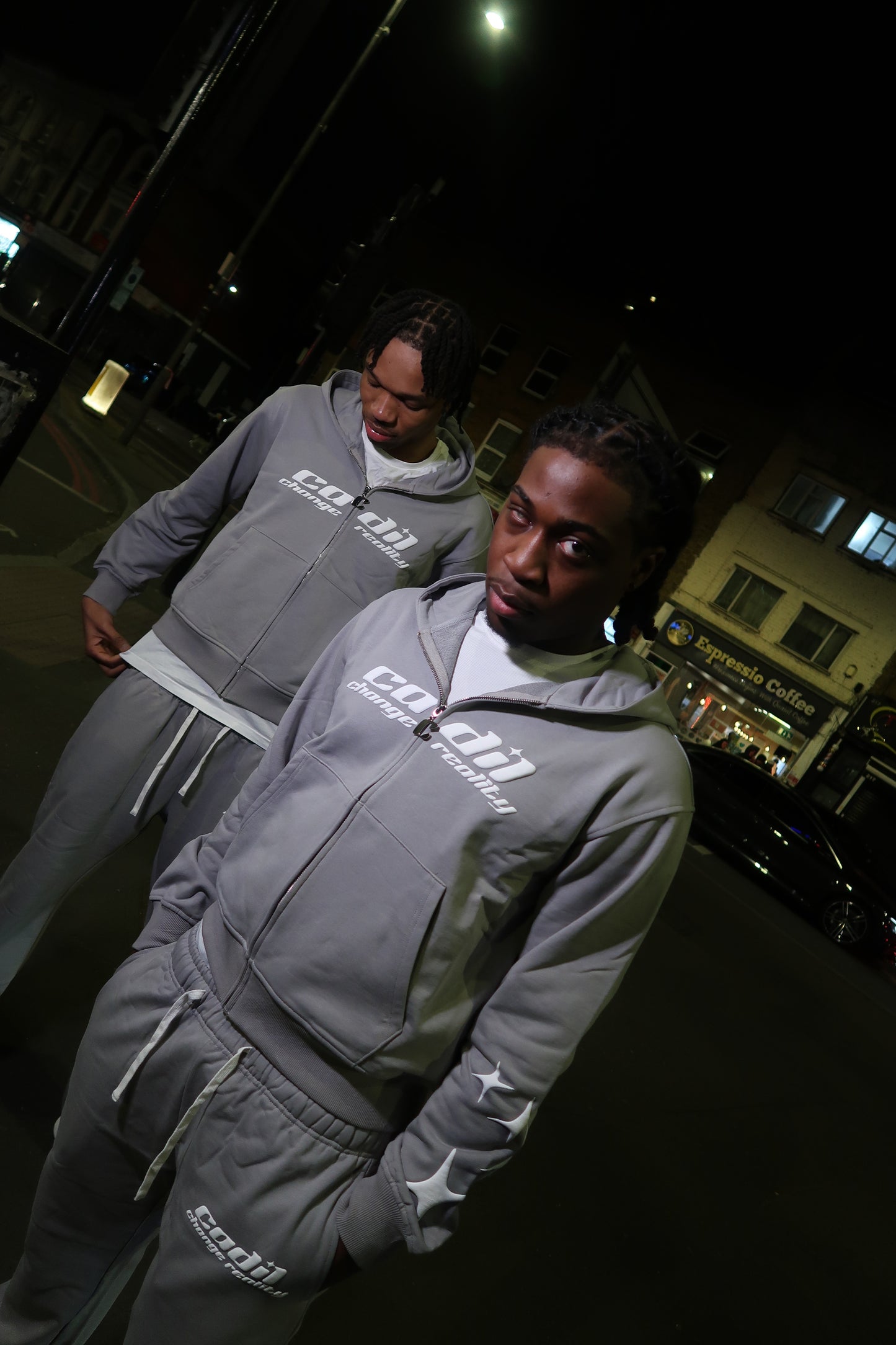 Exclusive grey puff print joggers